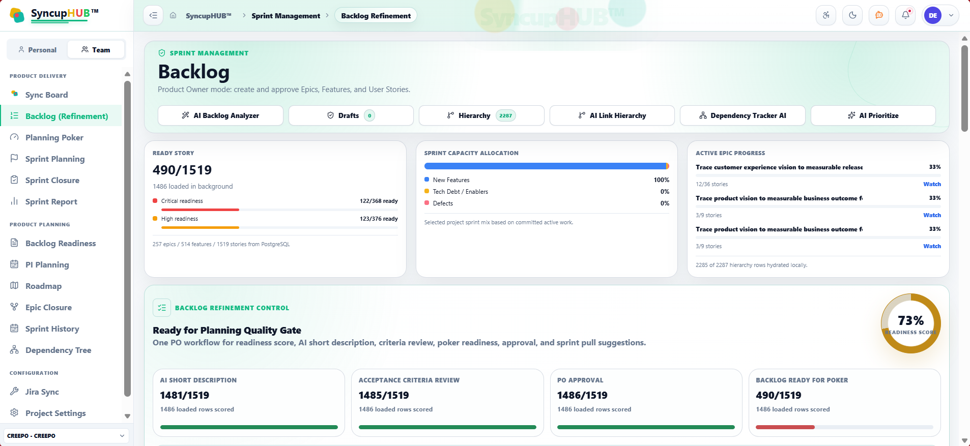 Backlog Management Light-mode backlog screen