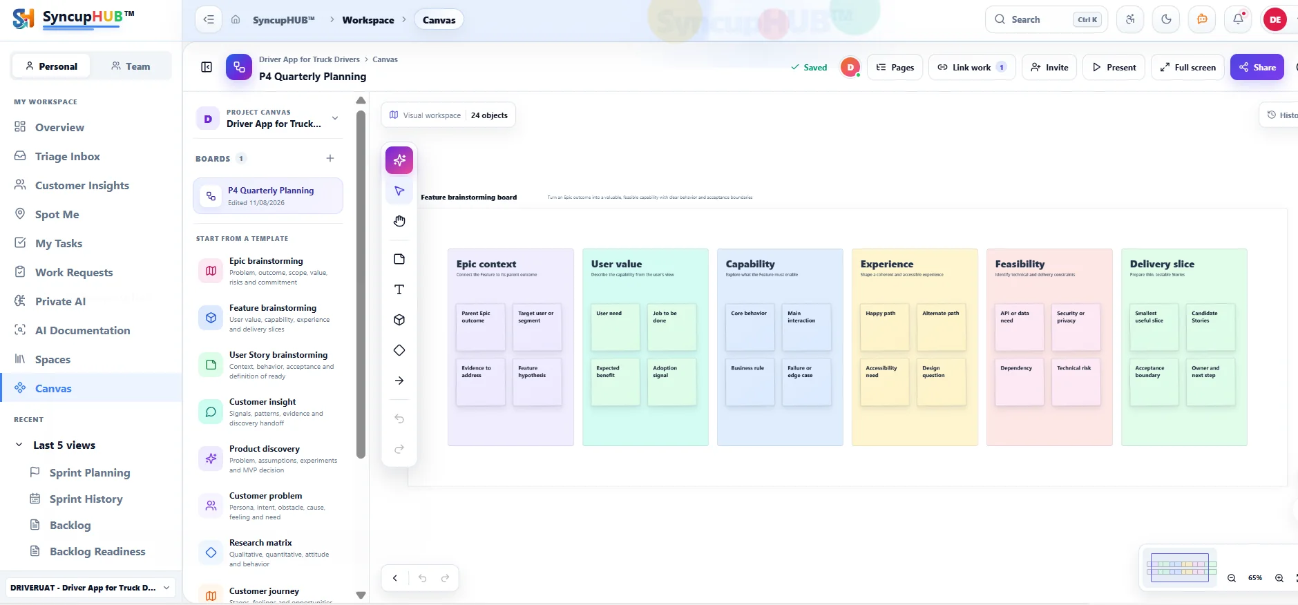 SyncupHUB Canvas collaboration screen
